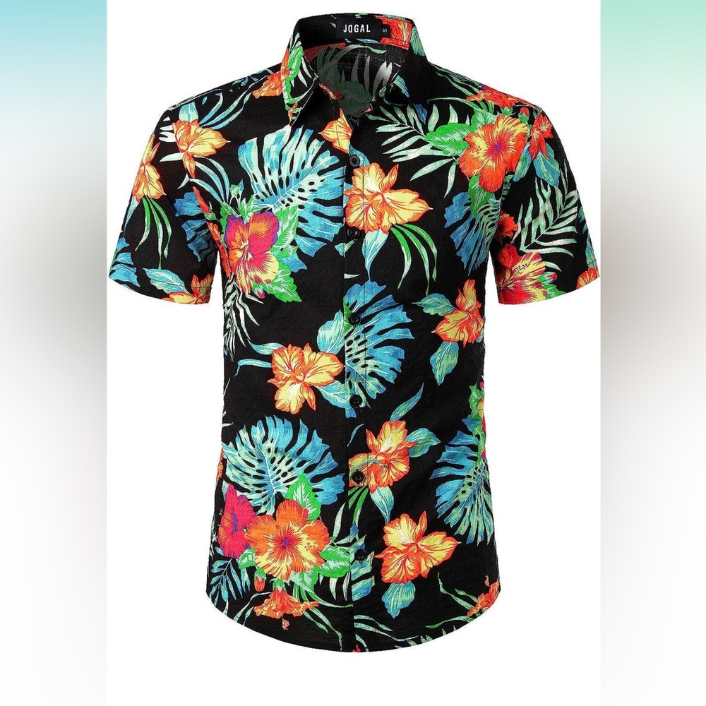JOGAL Viscose Flower Casual Button Down Short Sleeve Hawaiian Shirt Size XL.